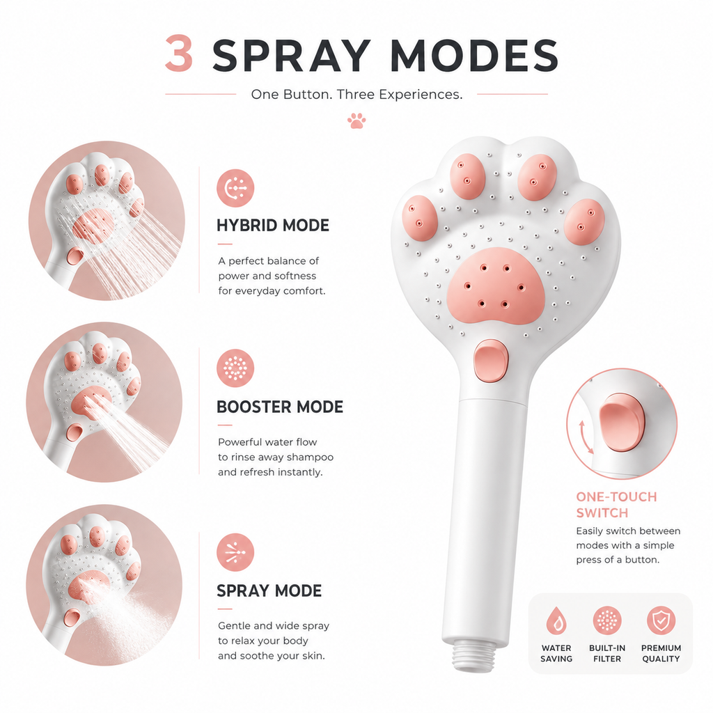 CuteFlow™ High Pressure 3-Mode Shower Head